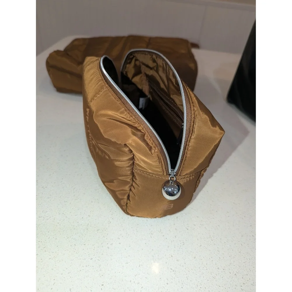 Jenny Bird Puffy Cosmetic Travel Bag Set OS‎ Bronze Brown Quilted Waterproof